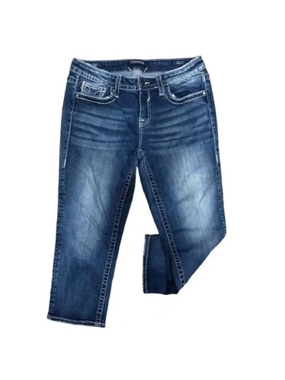 VIGOSS Chelsea Capri Jeans Size 9/10 Stretch Denim Embroidered Pockets